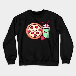 Kawaii Style Pizza and Milkshake in Love | Cute Kawaii Design for Pizza Lovers Crewneck Sweatshirt